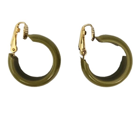 Green Bakelite Wide Hoop Clip-On Earrings - Picture 4 of 8